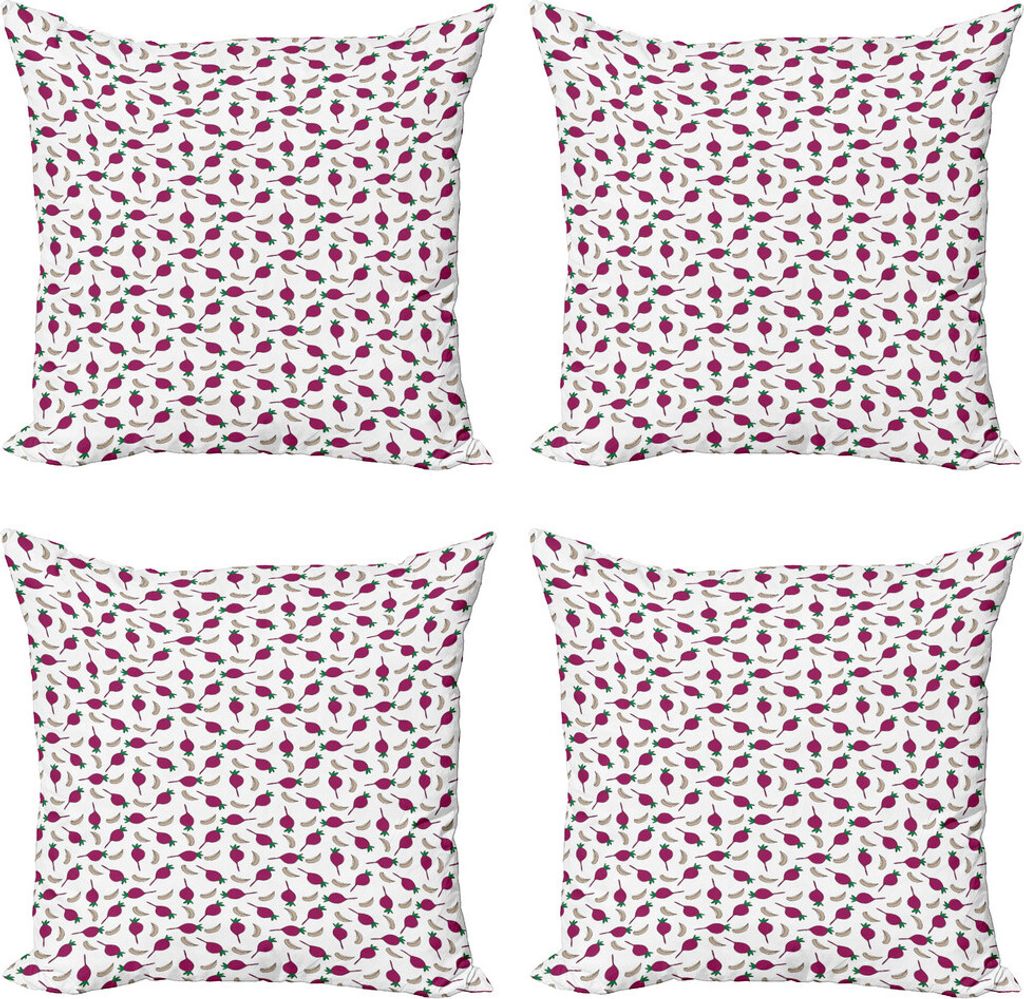 ABAKUHAUS Gemüse Kissenbezug Set (4 Stück), Cartoon Knoblauch und Beet, Moderner Doppelseitiger Digitaldruck, 60 cm x 60 cm, White Dark Magenta