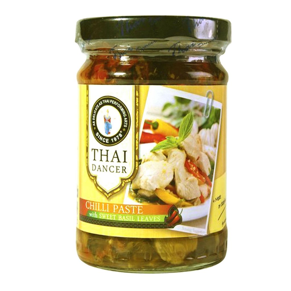 200g Chili Paste mit Basilikumblättern Thai Dancer Chilli Paste Basilikum Leave