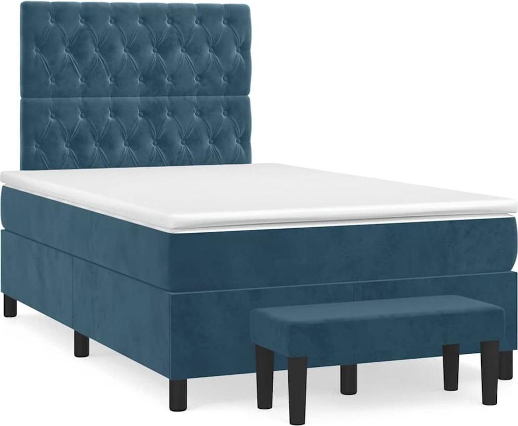 vidaXL Boxspringbett mit Matratze Dunkelblau 120x200 cm Samt