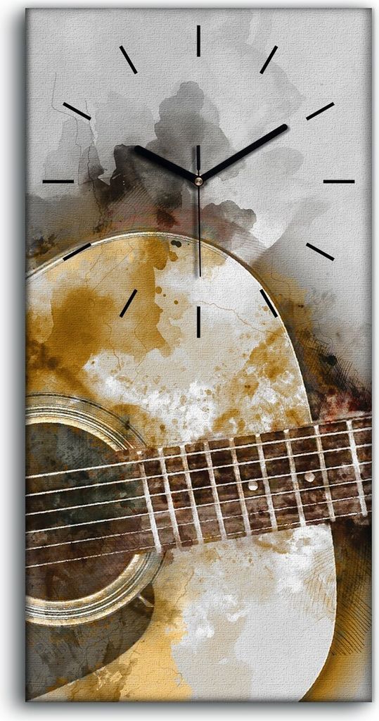 Wandbild Leinwand Bilder Wanduhr 30x60 Bild Malerei Gitarre spielen Gitarrist - schwarze Hände