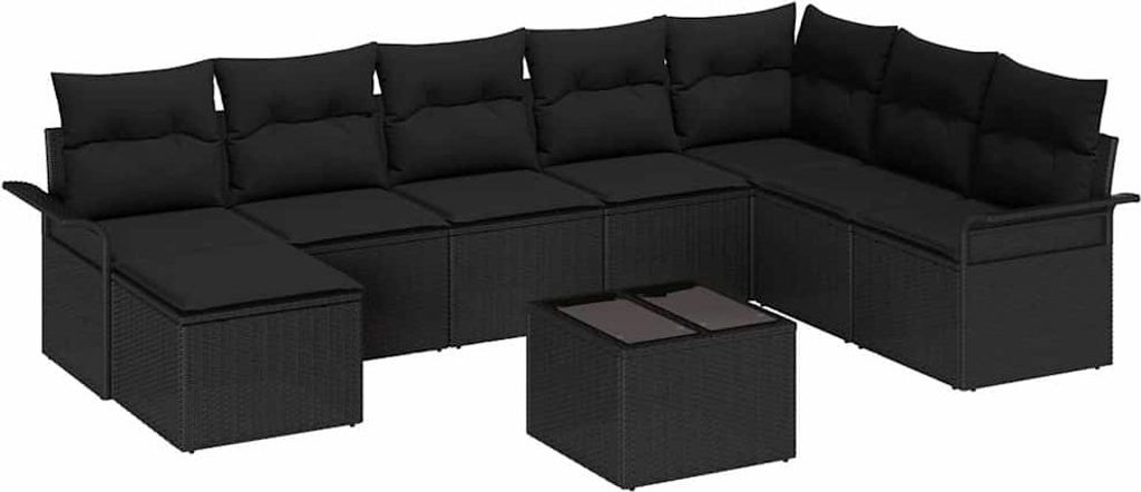 vidaXL Gartensofa-set mit Kissen 9 pcs Schwarz Poly-Rattan