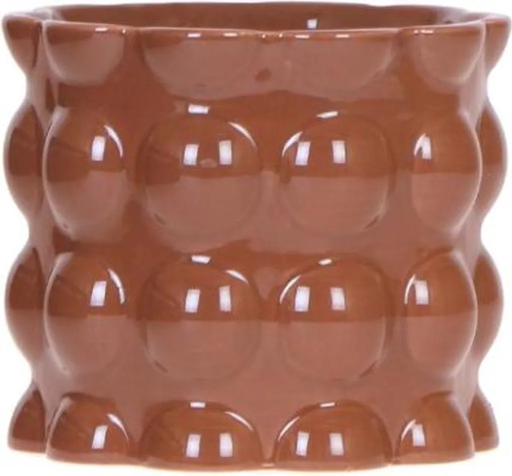 Petit pot de fleurs rétro en céramique marron brillante, diamètre 12cm