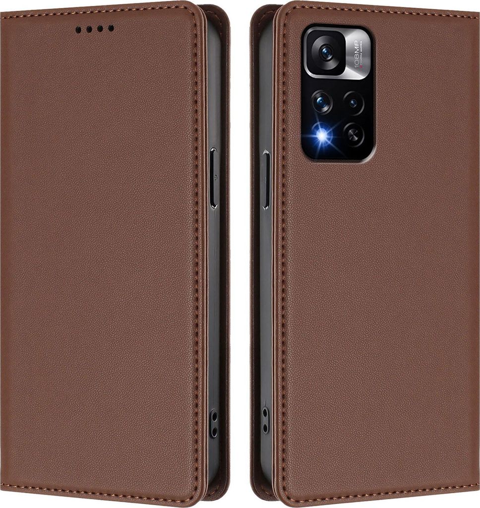 Handyhülle für Xiaomi Redmi Note 11 Pro+ 5G, Kunstleder Klapphülle Stoßfeste Magnetische Hülle mit Ständer Braun
