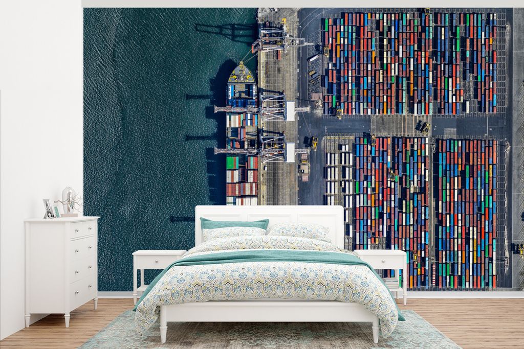 MuchoWow Fototapete für Wohnzimmer oder Schlafzimmer Wandtapete Vinyl Motivtapete Containerschiff in Australien aus der Vogelperspektive - 405x2...