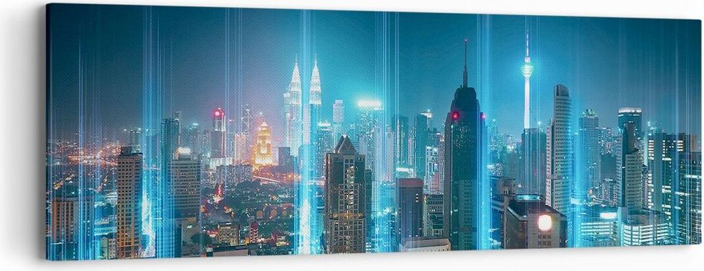 Bild auf Leinwand - Leinwandbild - Stadt Nacht Straße - 90x30cm - Wand Bild - Wanddeko - Wandbilder - Leinwanddruck - Bilder - Kunstdruck - Wandde...