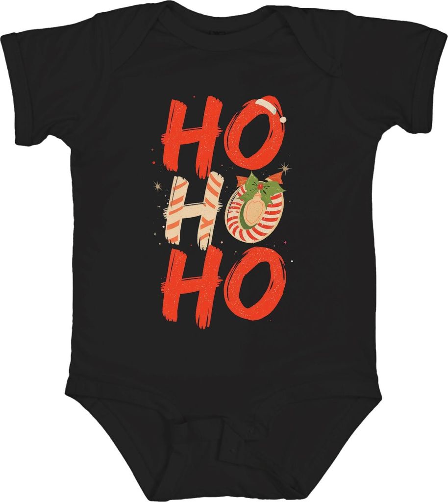 HO HO HO Weihnachten Weihnachtskugel Zuckerstange Retro festlich Unisex Baby Body, Schwarz, 6/12