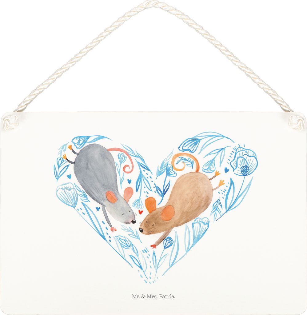 Mr. & Mrs. Panda Schild Mäuse Herz DIN A5 - Weiß - Geschenk, Lieblingsmensch, Wandbild Holz, Love, Türschild, Freundin, holzbild, Holzschild, kl...