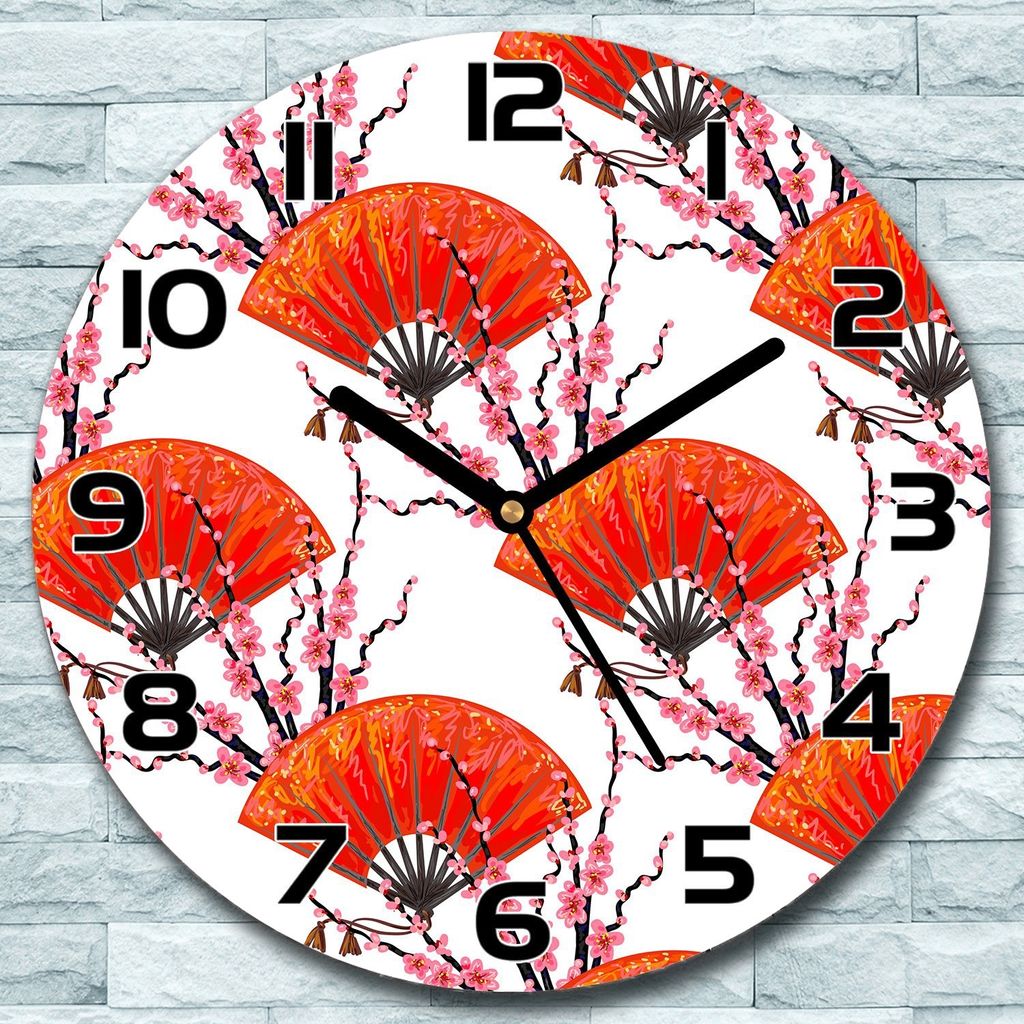 Wanduhr aus Glas Rund fi 30 Sakura rot und rosa Quarz Deko Schlafzimmer Büro