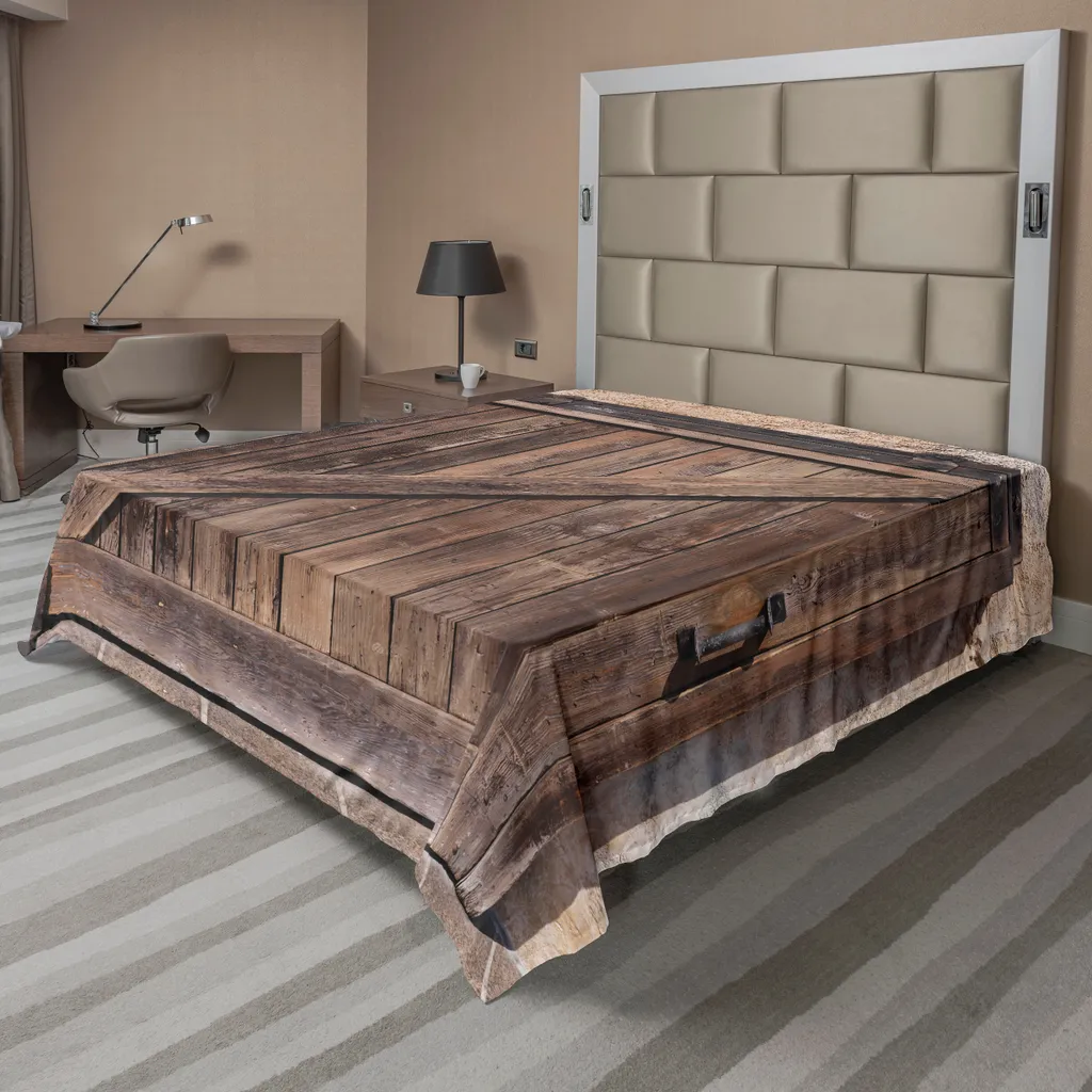 Drap plat décoratif style champêtre imprimé bois rustique 260x228 cm