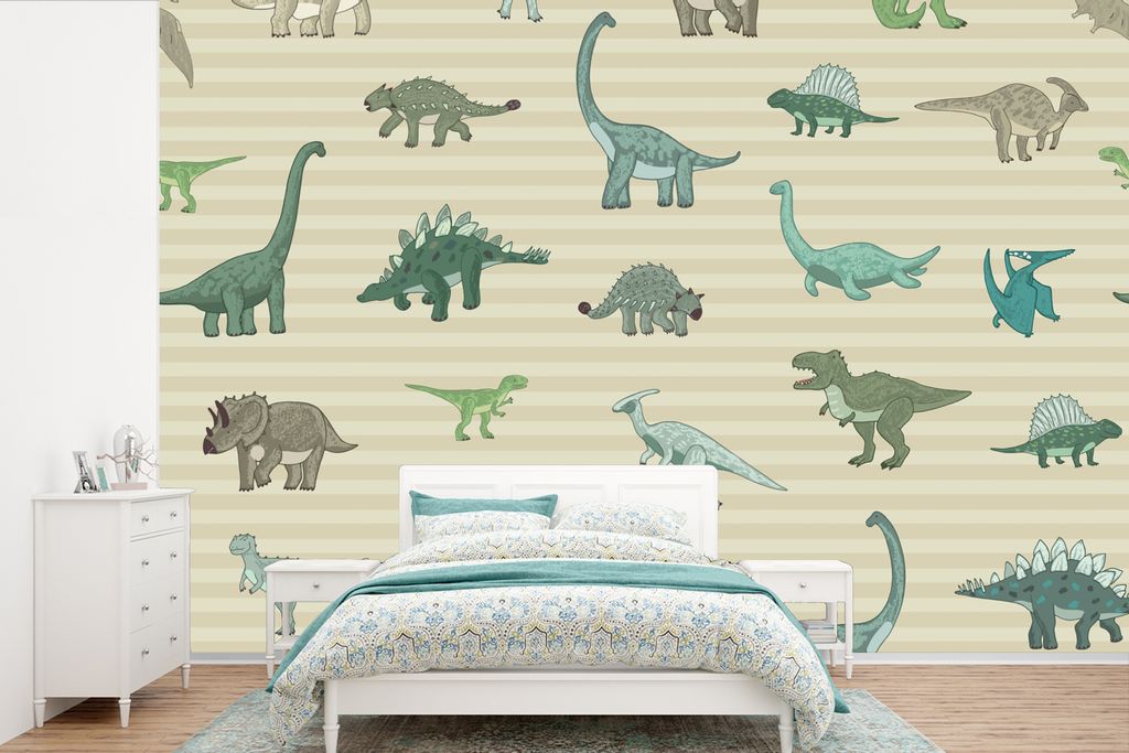 MuchoWow Fototapete für Wohnzimmer oder Schlafzimmer Wandtapete Vinyl Motivtapete Dinosaurier - Braun - Grün - Jungen - Mädchen - Kinder - 450...