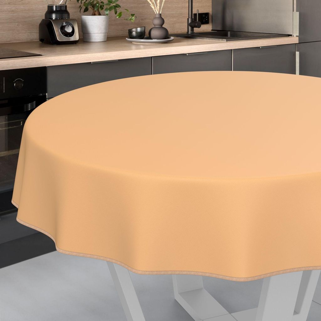 Tischdecke Textil-Optik UNI Peach Rund 100cm mit Band-Kante Wachstuch abwaschbar