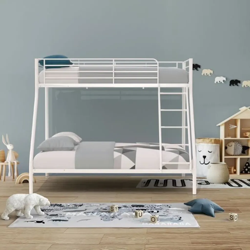 Lit superposé gain de place métal argent 3 personnes avec boxspring