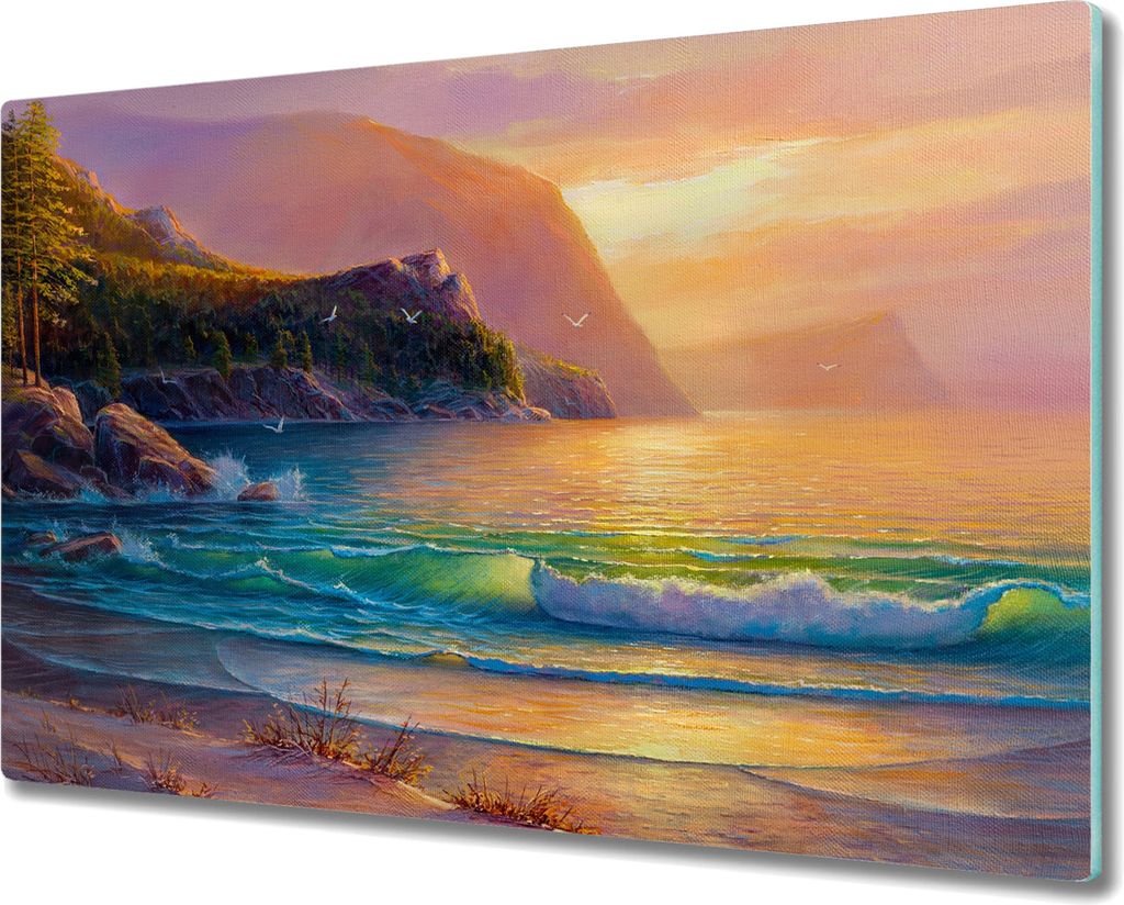 Coloray Herdabdeckplatte 80x52 cm Schneidebrett Kochplattenabdeckung Küchenbrett Hackbrett - Coast Wellen