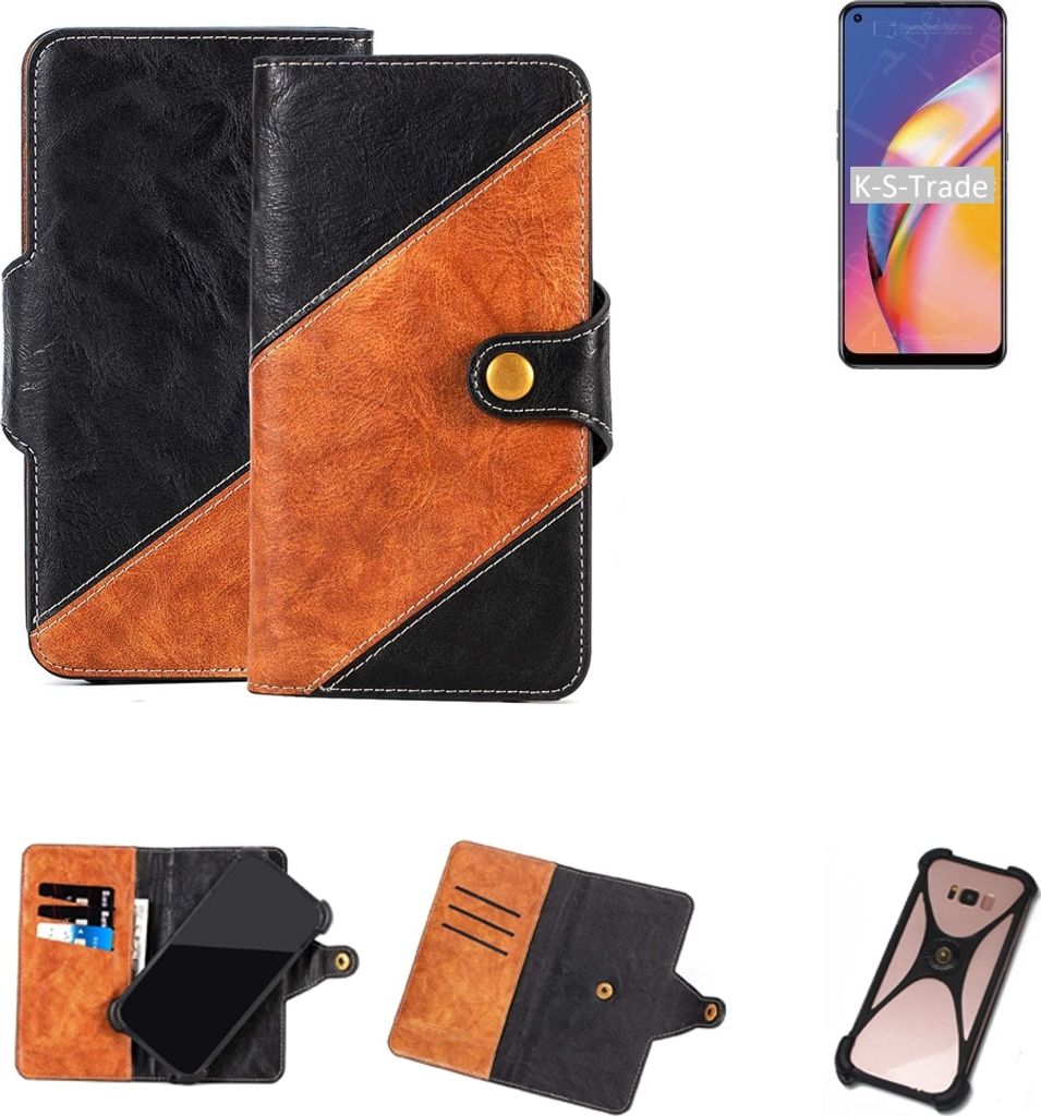 K-S-Trade Handyhülle Schutzhülle Bookstyle Case Wallet-Case kompatibel mit Oppo F19 Pro+ 5G Handy Cover Bumper Klapphülle schwarz hellbraun 1x