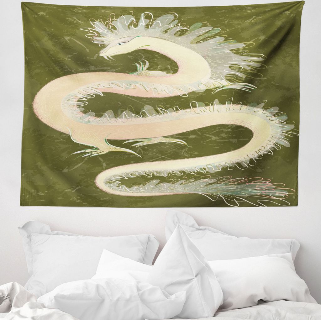 ABAKUHAUS Grün Wandteppich, Chinese Dragon Eastern aus Weiches Mikrofaser Stoff Waschbar ohne Verblassen Digitaldruck, 150 x 110 cm, Gelb und Grün