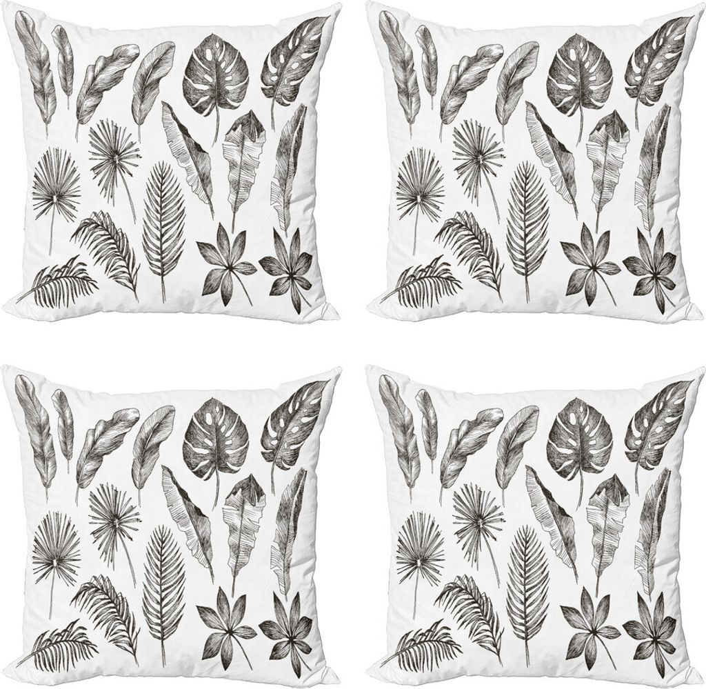 ABAKUHAUS Philodendron Kissenbezug Set (4 Stück), Monochrome Exotic Blatt, Moderner Doppelseitiger Digitaldruck, 50 cm x 50 cm, Charcoal Grau und ...