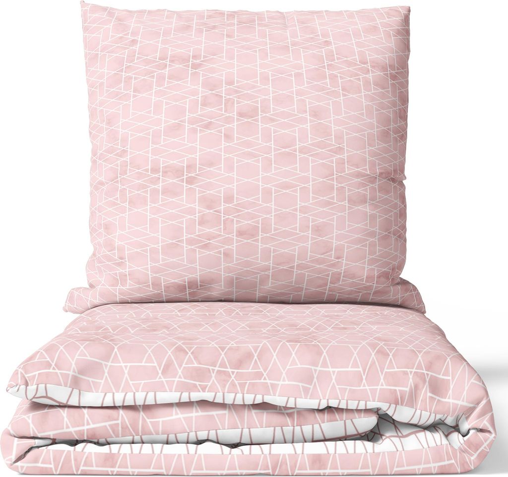 Baumwolle Bettwäsche Set 155x220 cm Rosa Weiß Rauten Produktbild 