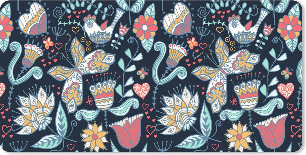 MuchoWow Mauspad Mousepad Schmetterling - Vogel - Blume - Muster 60x30 cm - Mousepads - Maus Mat - Pad - Mausunterlage - Nachhaltig