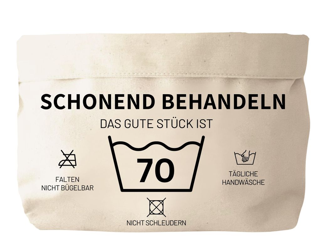 Geschenkkorb 70. Geburtstag Schonend Behandeln Das gute Stück ist 70 witzige Geschenkverpackung - Größe S 3 Liter Volumen