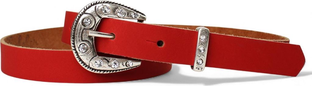 FRONHOFER Kindergürtel mit Straßschnalle und Schlaufe, echtes Leder, 2 cm breit