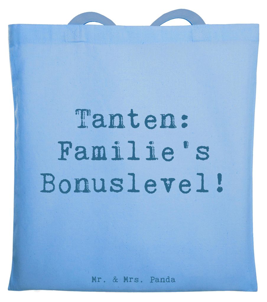 Mr. & Mrs. Panda Schultasche Spruch Tante Bonuslevel - Sky Blue - Geschenk, Tote Bag, Liebe, Tasche, Geburtstage, Nichte, Stoffbeutel, Familienmitg...