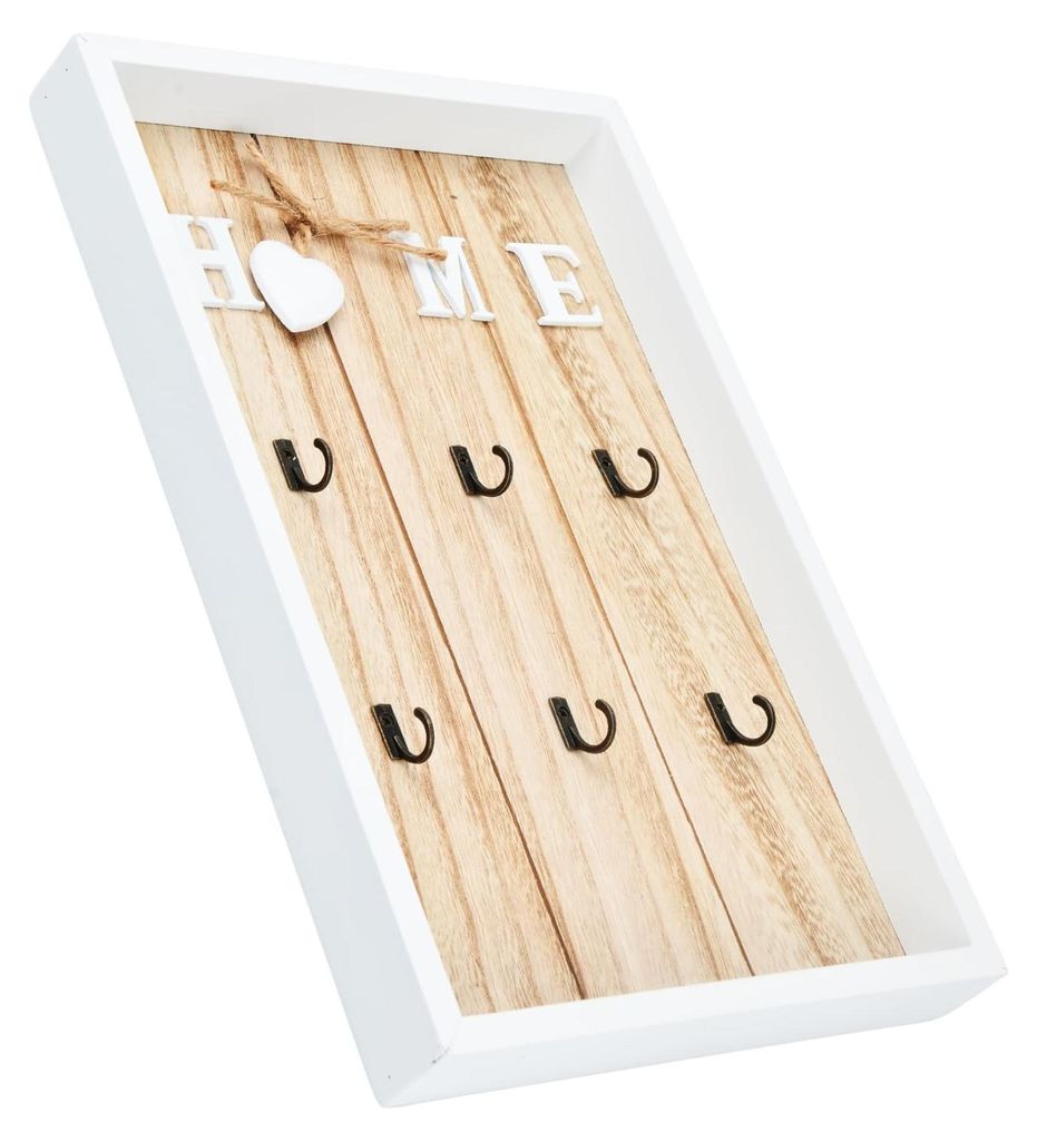 Schlüsselbrett mit 6 Haken, Holz, Wandmontage, mit „HOME“-Schriftzug, 20 x 30 cm