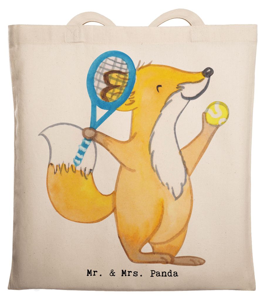 Mr. & Mrs. Panda umhängebeutel Fuchs Tennis spielen - Transparent - Geschenk, Tennisverein, Shopping Tasche, Ballsportart, Beutel, Einkaufstasche,...