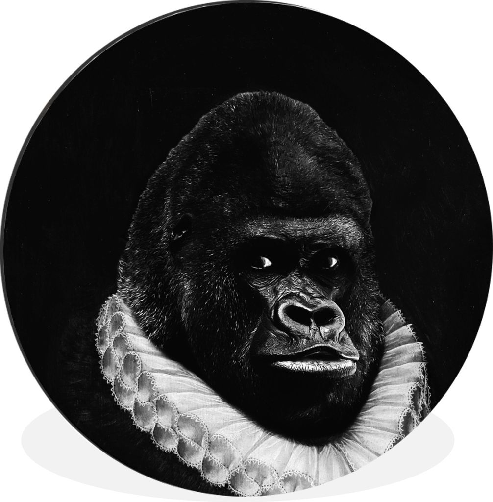 MuchoWow Aluminium Wandkreis Malerei - Gorilla - Schwarz - Weiß Ø 30 cm Wanddeko Modern Wohnzimmer - Wand Bild - Wohnzimmer - Runde Bilder - Al...