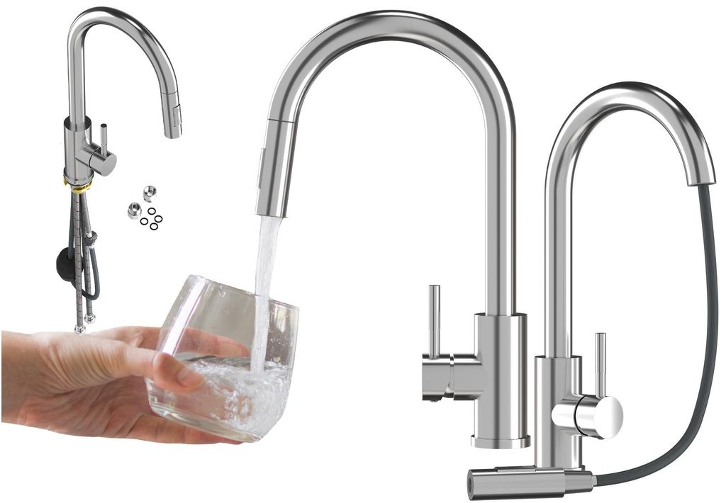 Granitan | LOSETO - Küchenarmatur - Ausziehbarer Auslauf - 2 Strahlarten - Chrom - Edelstahl - Keramikkopf