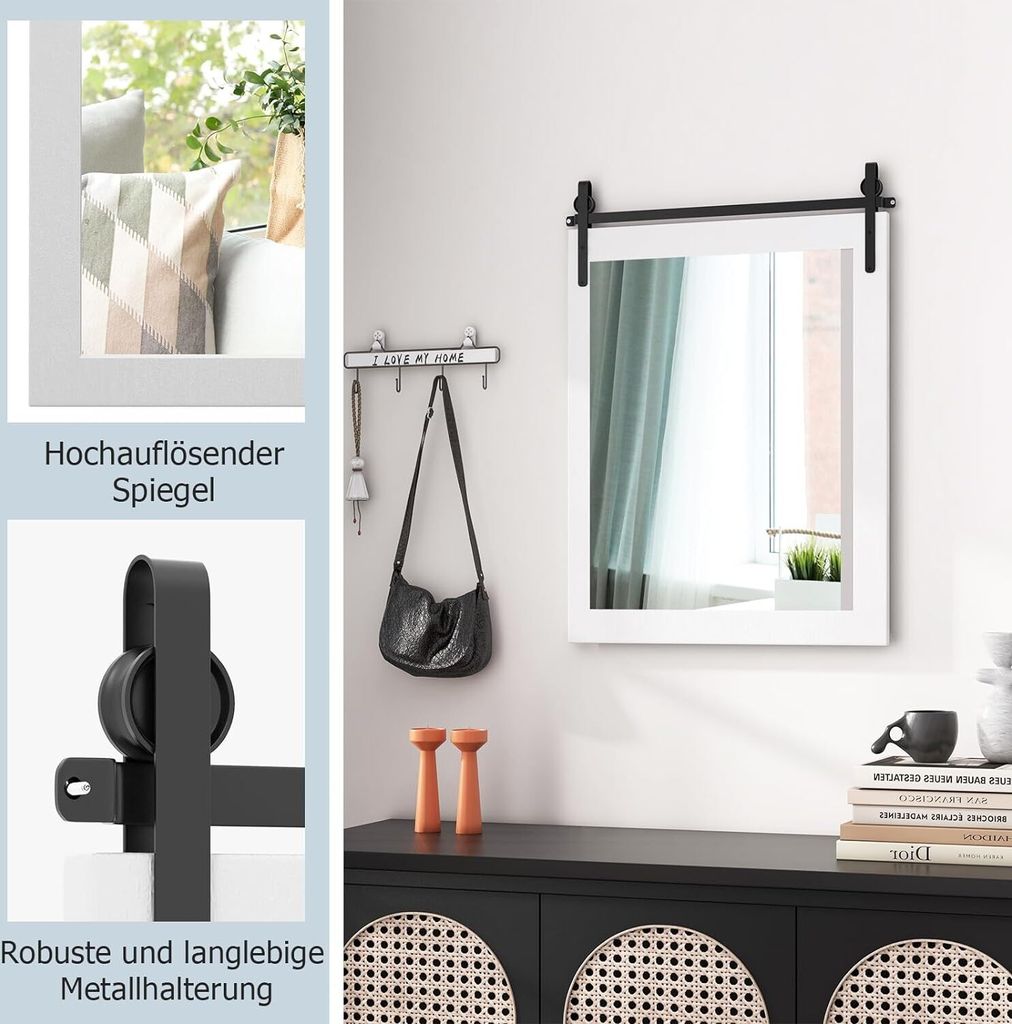 GOPLUS Wandspiegel met houder, spiegel met houten frame, decoratieve