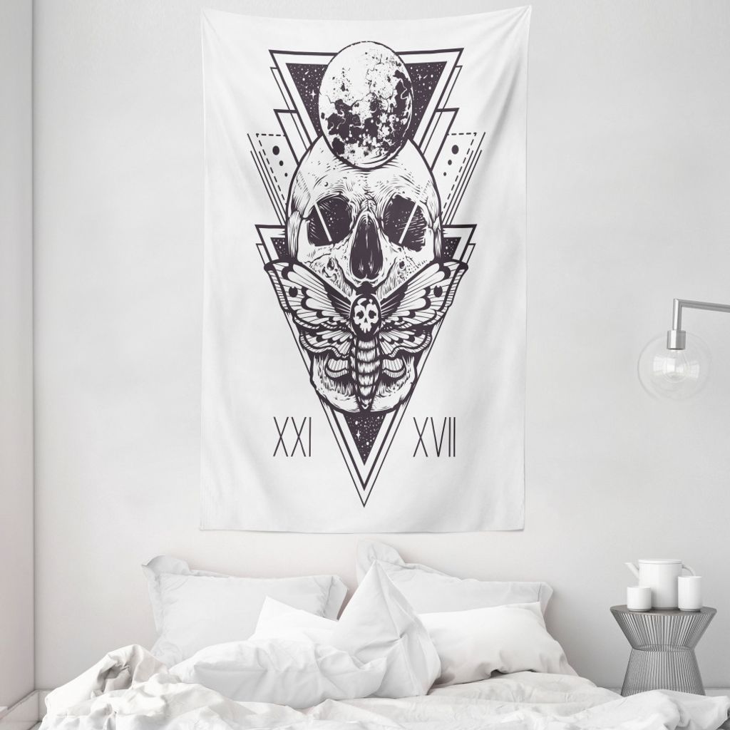 ABAKUHAUS Tod Moth Wandteppich und Tagesdecke, Hipster Tattoo Schädel aus Weiches Mikrofaser Stoff Waschbar ohne Verblassen Digitaldruck, 140 x 23...