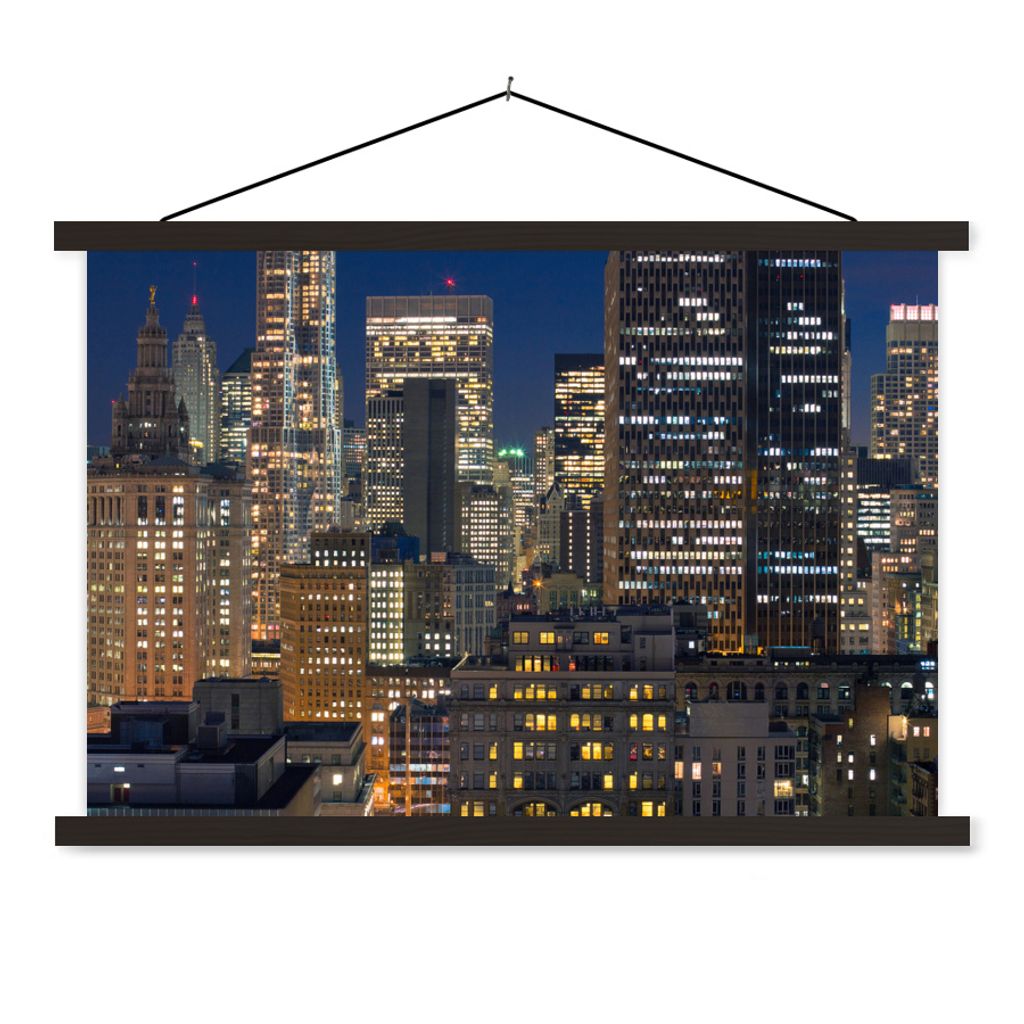 MuchoWow Textilposter New York - USA - Nacht 60x40 cm mit schwarzem Rahmen - Hölzernes
