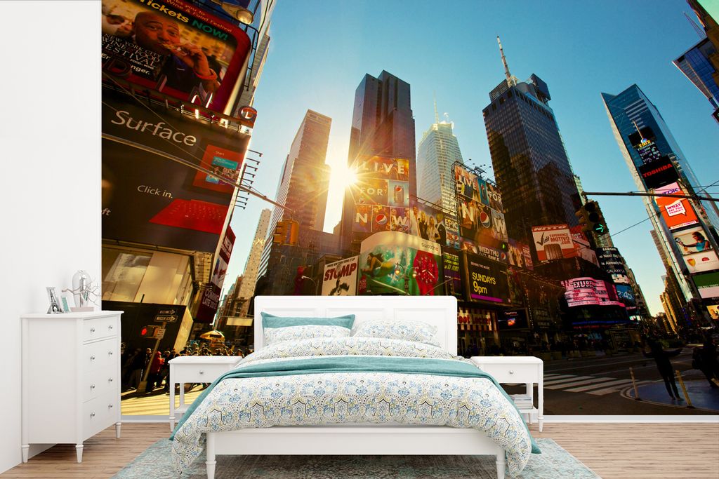 MuchoWow Fototapete für Wohnzimmer oder Schlafzimmer Wandtapete Vinyl Motivtapete New York - Amerika - Werbeschild - 390x260 cm - Papiertapete