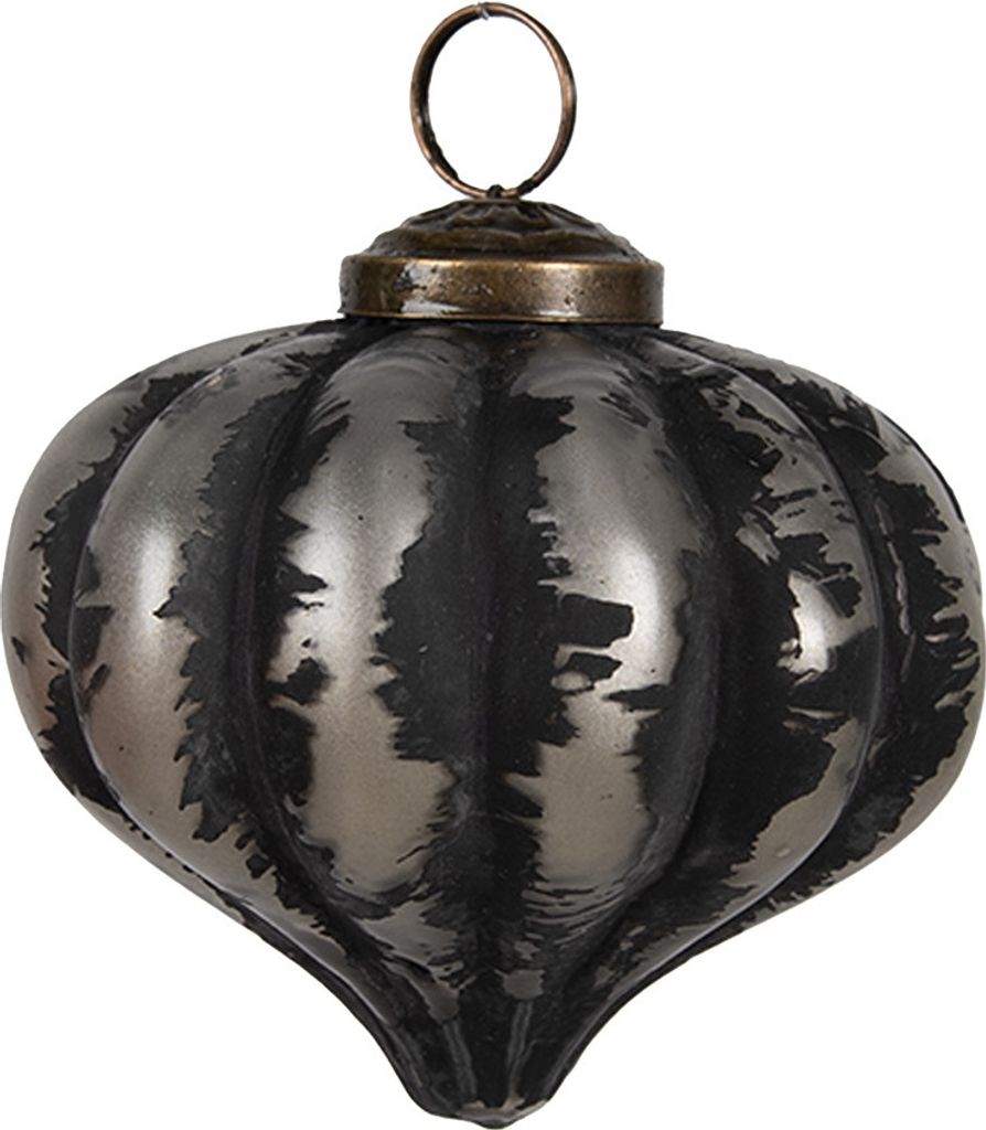 Clayre & Eef Weihnachtskugel Ø 8x8 cm Schwarz Grau Glas