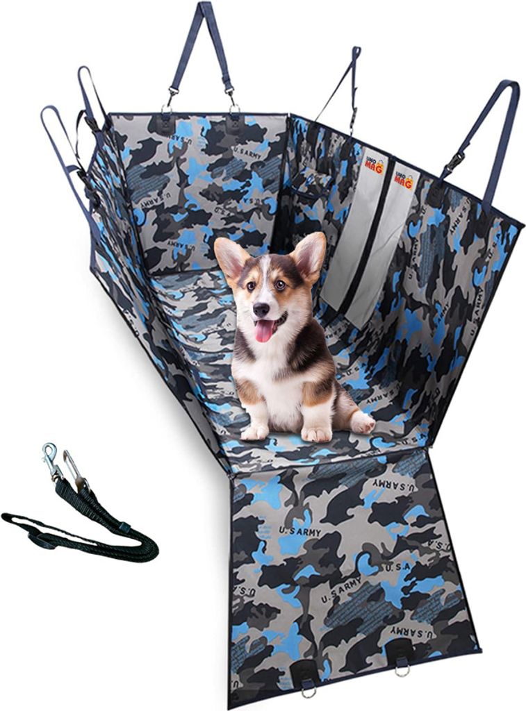 Autositzbezug für den Transport von Tieren, Linomag , für Hunde und Katzen, wasserdicht, rutschfest, blaue Tarnung, 145 x 130 cm