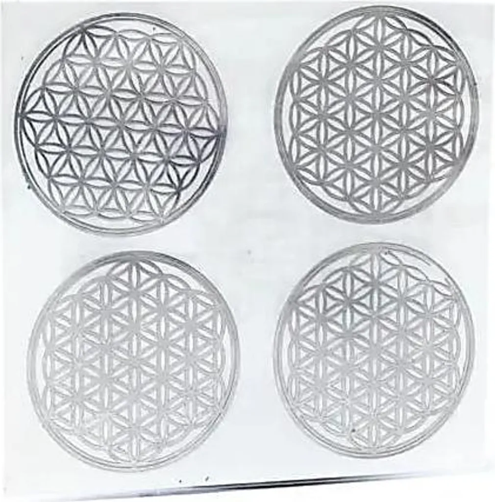 Fleur de Vie Autocollante Métallique Argentée - 4 Pièces de 3,5 cm Fin