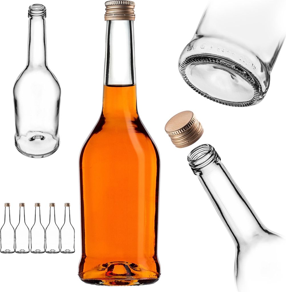 KADAX Likörflaschen 500ml, 5 Stück, Leere Flaschen zum Befüllen von Öl, Essig, Likör, Wein und Schnaps, Glasflaschen, Schnapsflaschen, Saftfla...