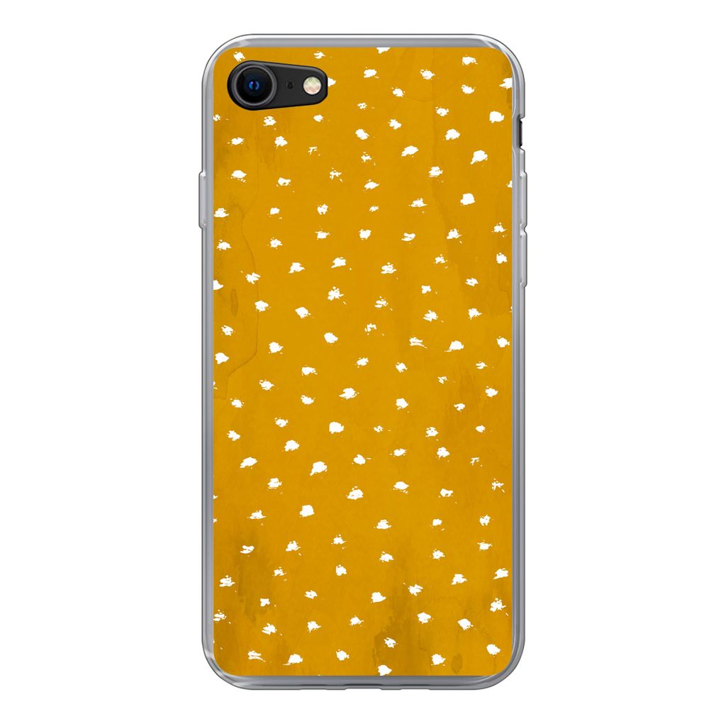 MuchoWow Handyhülle Schutzhülle Hülle für iPhone SE 2020 Tupfen - Orange - Weiß Silikon Softcase Handy Hülle - Kartenbesitzer