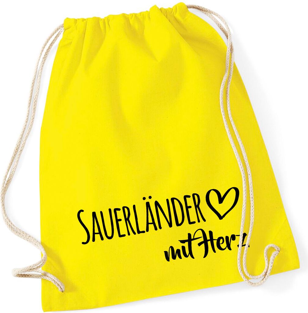 Huuraa Turnbeutel Sauerländer mit Herz 12 Liter Yellow Baumwolle Rucksack Geschenkidee