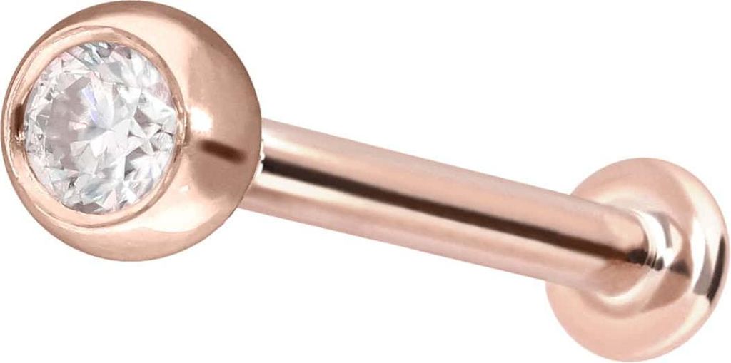 Ohrpiercing, Nasenpiercing 14 Karat Gold Labret mit Push Fit MOISSANIT RoséGold Stablänge: 10mm | Stabstärke: 1,2mm | Kristallgröße: 3mm