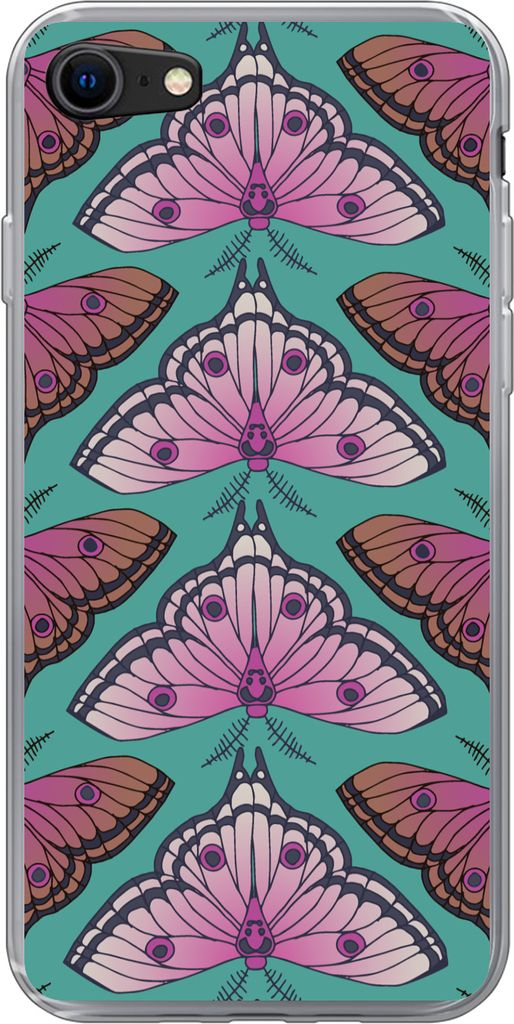 MuchoWow Handyhülle Schutzhülle Hülle für Telefoonhoesje iPhone 8 Mädchen - Motten - Insekten - Muster - Mädchen - Kinder - Kinder - Kinder...