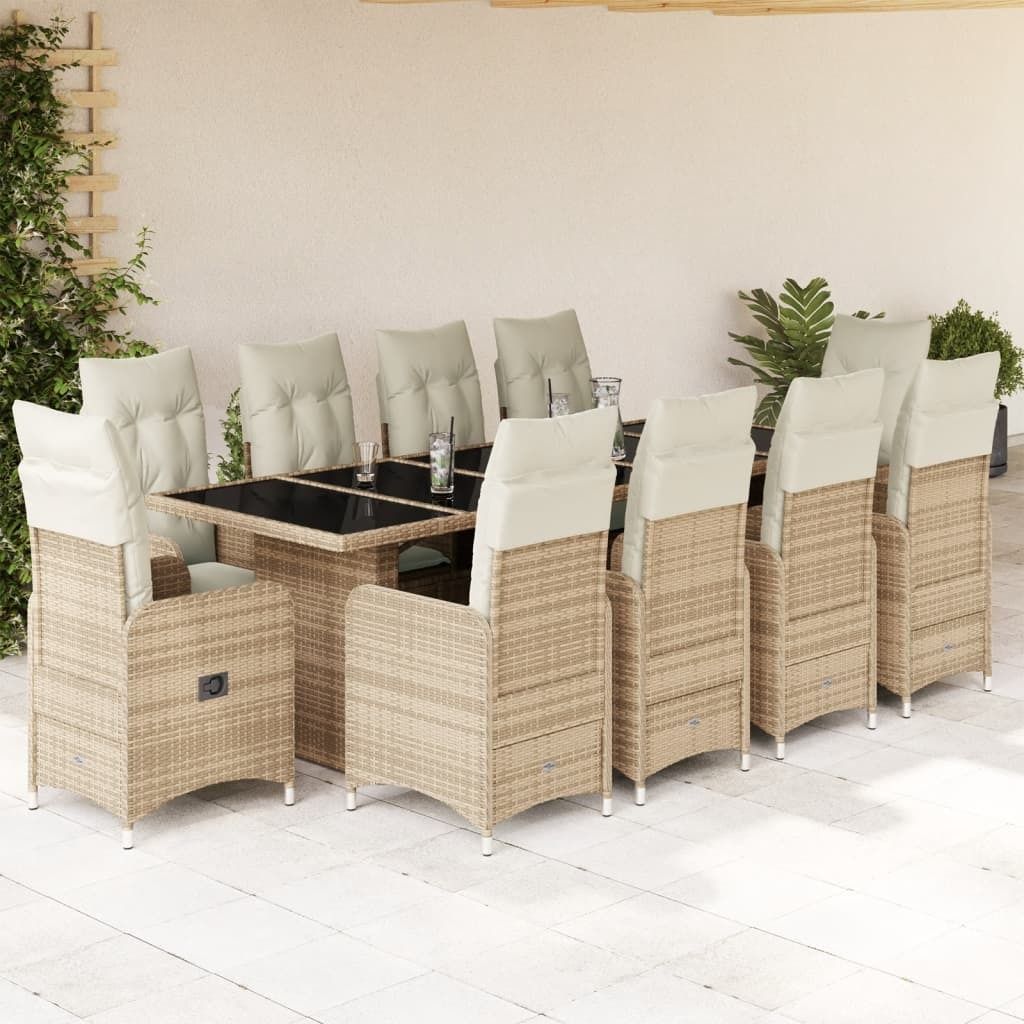 Maison Exclusive - 11-tlg. Garten-Bistro-Set mit Kissen Beige Poly Rattan