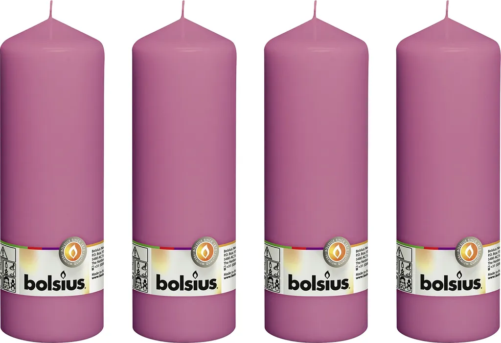 set di 4 candele a colonna - Altezza 20 cm - Diametro 6.8 cm - Fucsia