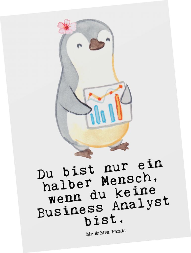 Mr. & Mrs. Panda Postkarte Business Analyst Herz - Weiß - Geschenk, Ansichtskarten, Ansichtskarte, bildkarte, Postkarten, Grußkarte