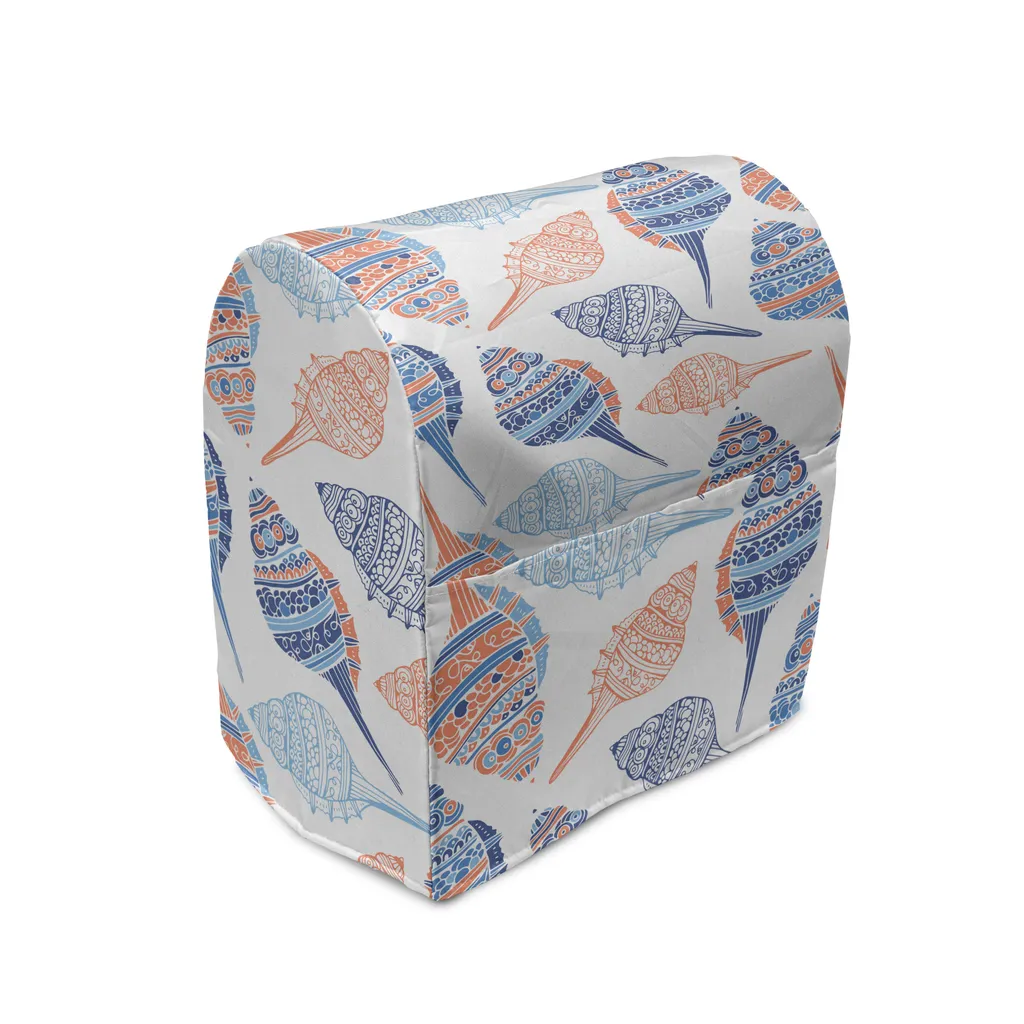 Housse mixeur imperméable motif coquillages bleu marine avec poches côté