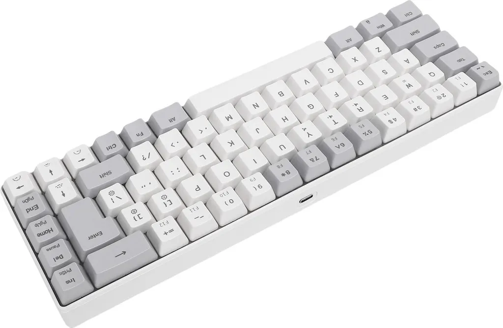 Clavier gaming mécanique RGB ergonomique compact 60% Gris Blanc