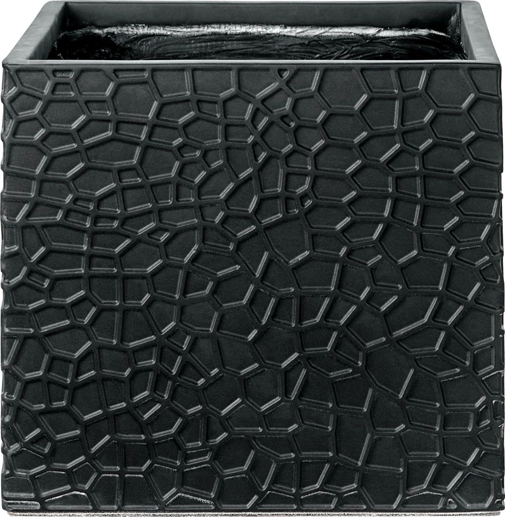 BELIANI Blumentopf Schwarz Lehm-Faser-Mischung Quadratisch 44x44x38 cm Modernes Design Großer Blumenkübel Übertopf Pflanzgefäß Indoor & Outdoor