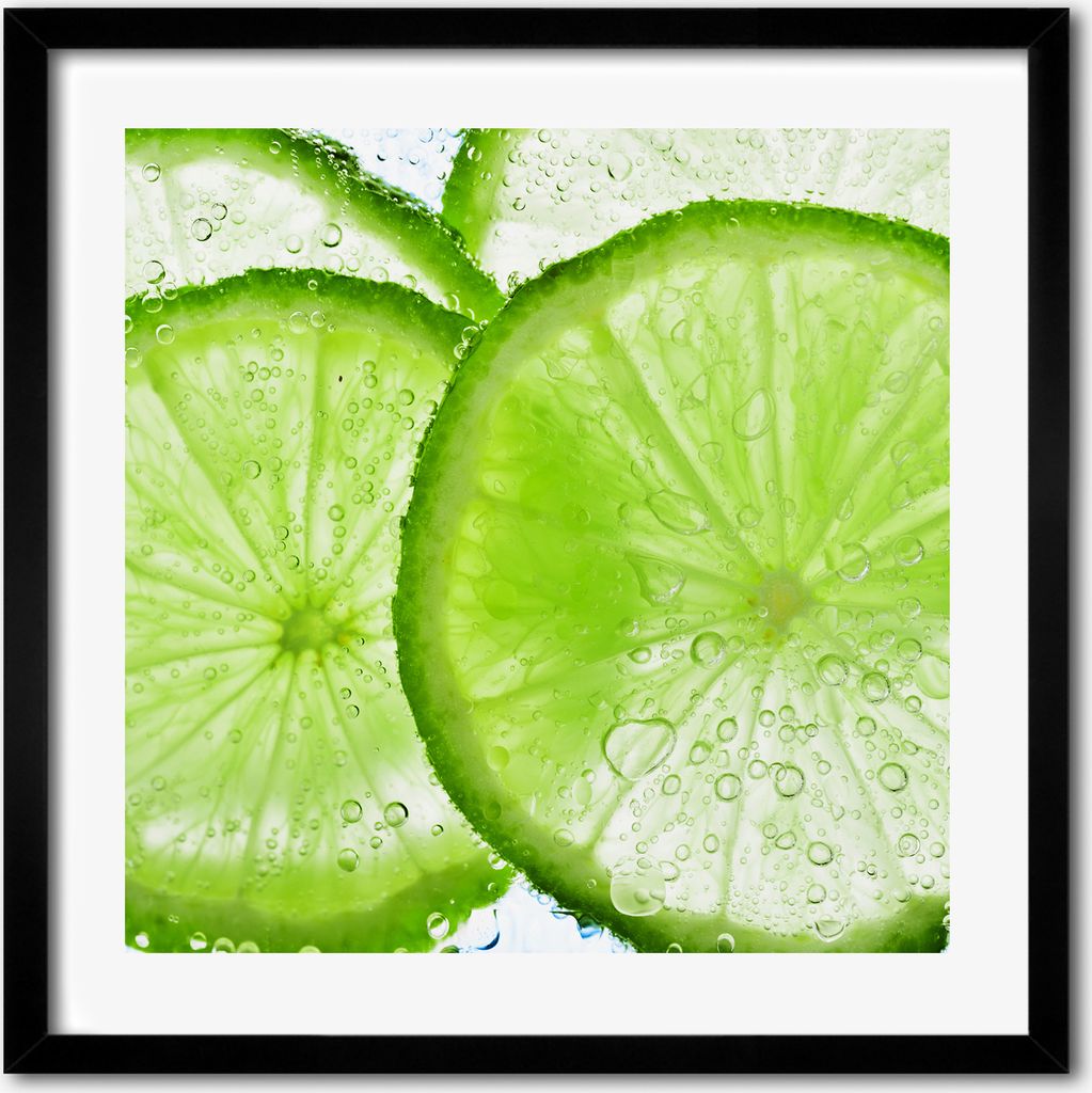 Bild - 50 cm x 50 cm - MDF - Rahmen, Wandkunst - Limetten unter Wasser