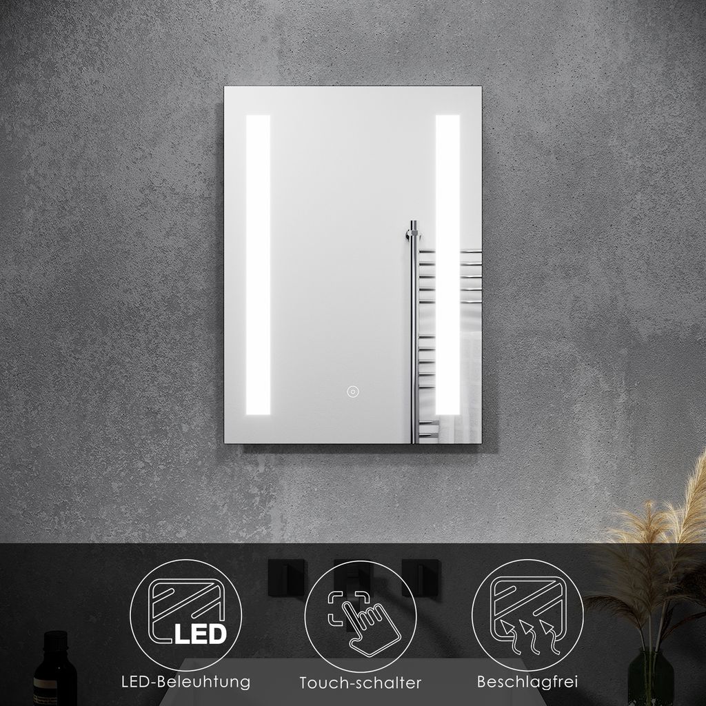 SONNI Badspiegel 50x70cm mit LED Beleuchtung Beschlagfrei Produktbild 
