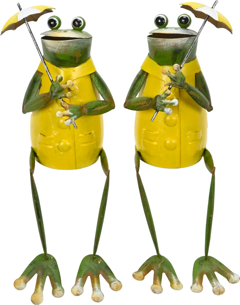 Sgabello con ombrello in metallo con figura di rana - Cappotto giallo